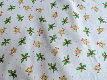 Ivory Christmas Mistletoe Cotton Fabric Christmas Fabric, Festive Fabric, Holiday Fabric